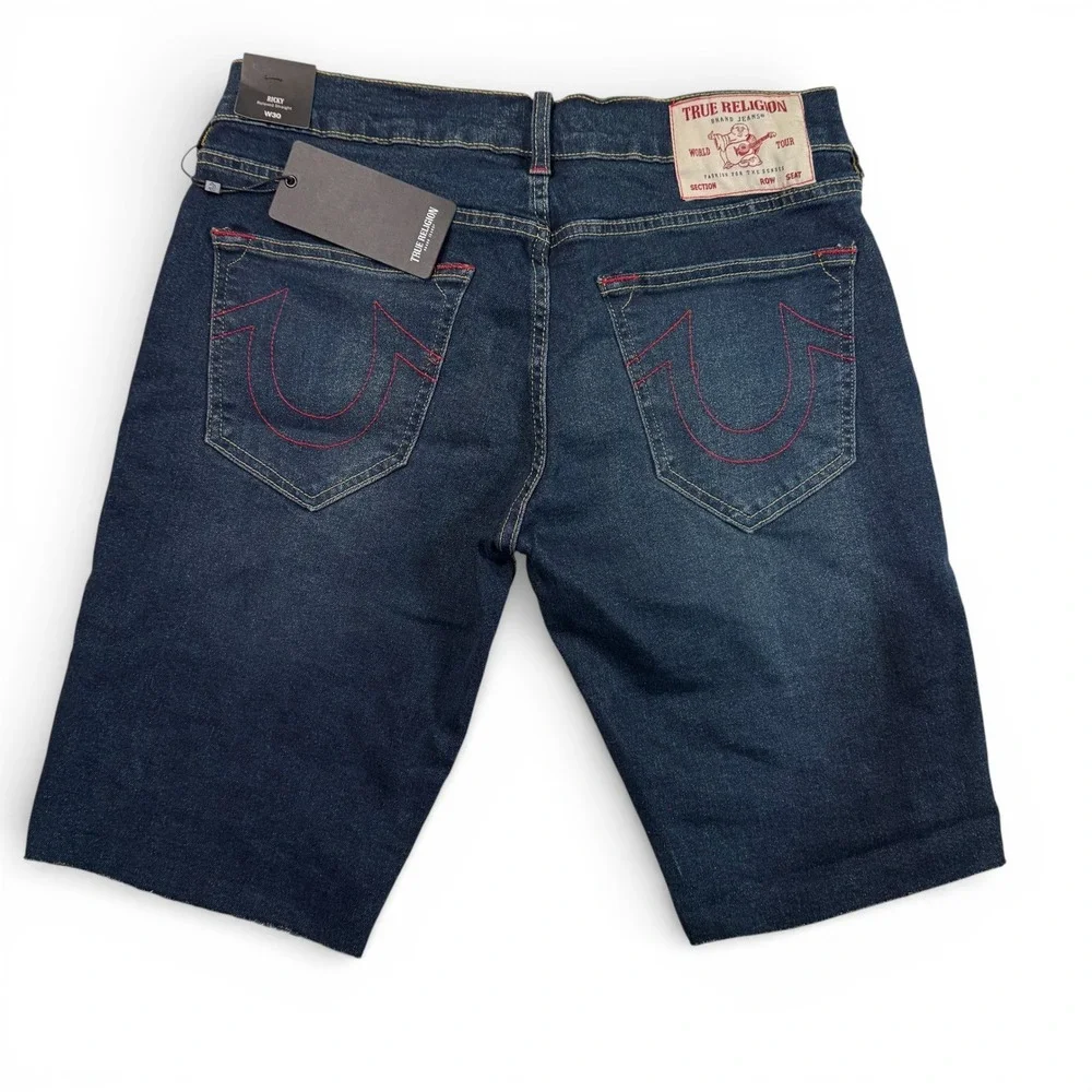 True Religion Ricky Relaxed Straight Denim Shorts Dark Scorched Wash Mens 30 NWT